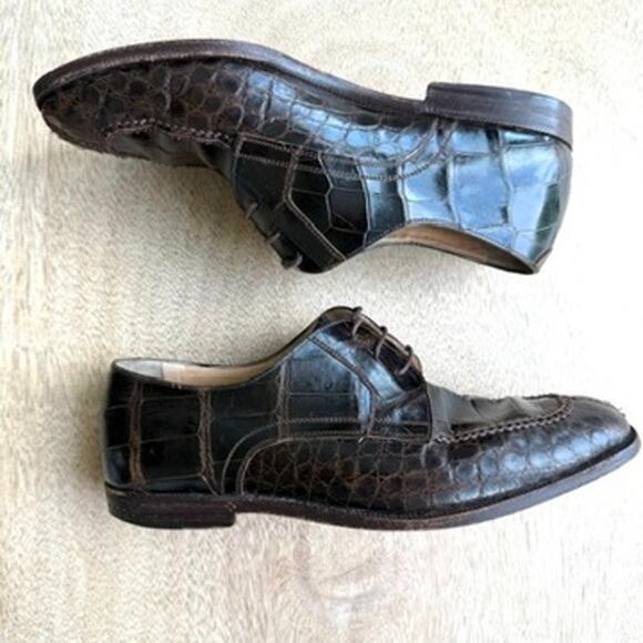 Foster Rainey Exotic Dress Shoes Brown Leather Reptile Style Size 40.5 Italy - Picture 9 of 13
